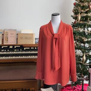 Dalia Earth-Tone W/Dots and Neck Tie Blouse, M